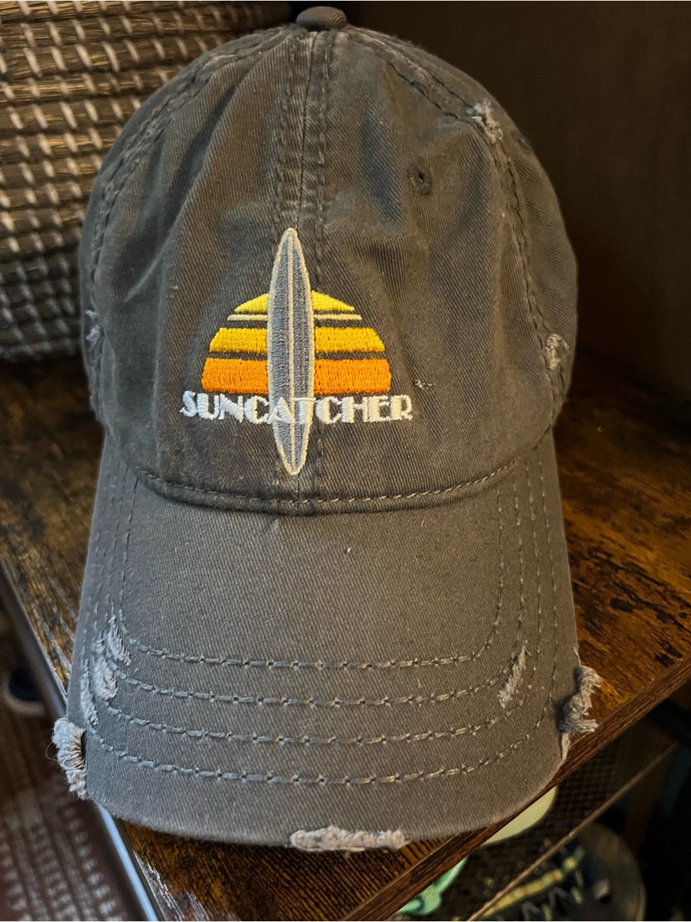 Suncatcher Embroidered Surfboard Baseball Cap - Grey with Yellow/Orange Logo